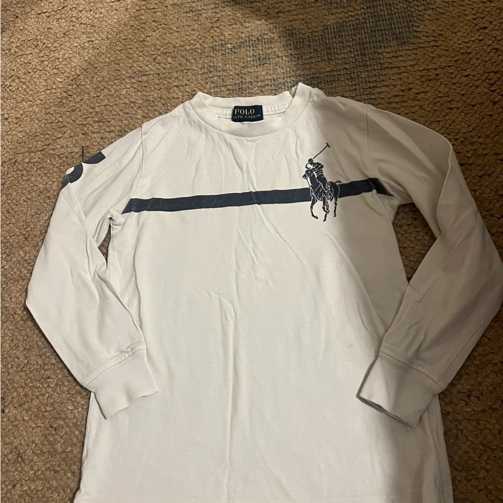 Polo by Ralph Lauren Men's White and Navy Long Sleeve Tee